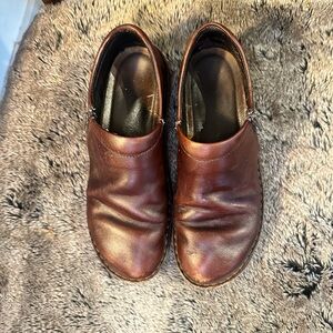 NAOT Brown Leather Slip On Side Zip Loafers/ Clogs, Size 39